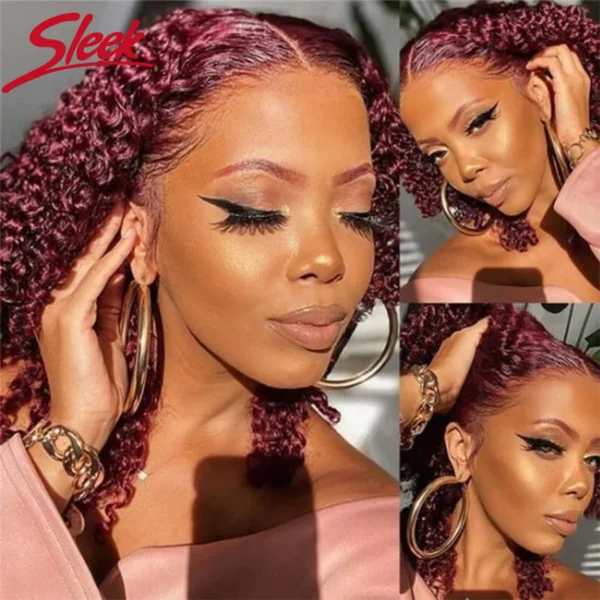 Sleek Curly Human Hair Wigs For Women 99j Red Deep Wave Lace Wigs 4# Brown Pixie Cut Brazilian Hair Wigs 13X61X Lace Front Wigs - Image 2