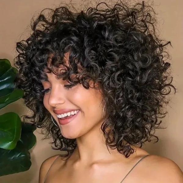 Remy Forte Short Curly Bob Wigs Human Hair Full Machine Made Bob Wigs Brazilian Hair Wigs Natural Black Glueless Wigs Human Hair