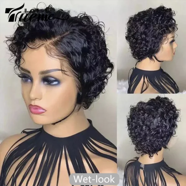 Short Pixie Curly Bob Wig Lace Front Human Hair Wigs For Women Colored Brazilian Deep Curly Transparent Lace Part Human Hair Wig - Image 2