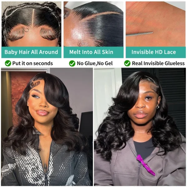 250% Body Water Wave Transparent Bob 13x6 Lace Front Human Hair Wigs 13x4 Lace Frontal Wig 5X5 Closure Brazilian Remy Hair Wig - Image 3