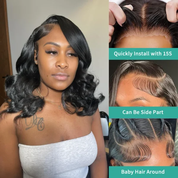 250% Body Water Wave Transparent Bob 13x6 Lace Front Human Hair Wigs 13x4 Lace Frontal Wig 5X5 Closure Brazilian Remy Hair Wig - Image 2