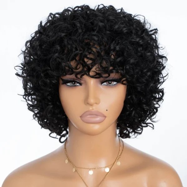 Remy Forte Short Curly Bob Wigs Human Hair Full Machine Made Bob Wigs Brazilian Hair Wigs Natural Black Glueless Wigs Human Hair - Image 2