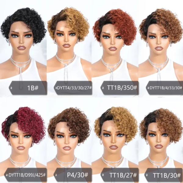 Short Pixie Curly Bob Wig Lace Front Human Hair Wigs For Women Colored Brazilian Deep Curly Transparent Lace Part Human Hair Wig - Image 4