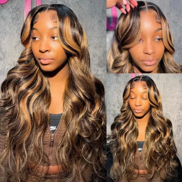 Tewjig 30 40 Inch Highlight 13x4 Lace Frontal Human Hair Body Wave Wigs 4/27 Color Water Wave Transparent Lace Front Wig - Image 3