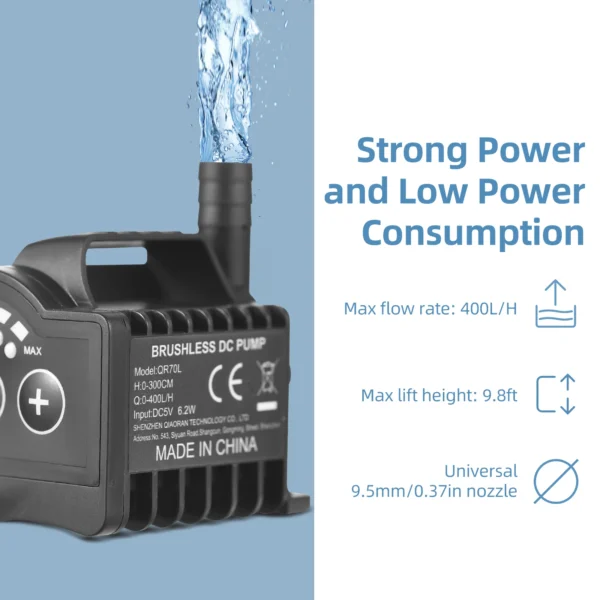 Submersible Water Pump Portable USB 8 Levels Adjustable 0-400L/H 0-600L/H Small Fountain Pump with 0-9.8ft Lift 7.2ft Lift 6.5ft - Image 4