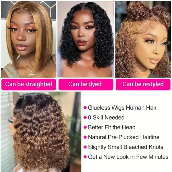 250 Density 4/27 highlight ombre deep wave Transparent 13x4 13x6 Lace Frontal Human Hair Wig curly Short bob Lace Wigs For Women - Image 5