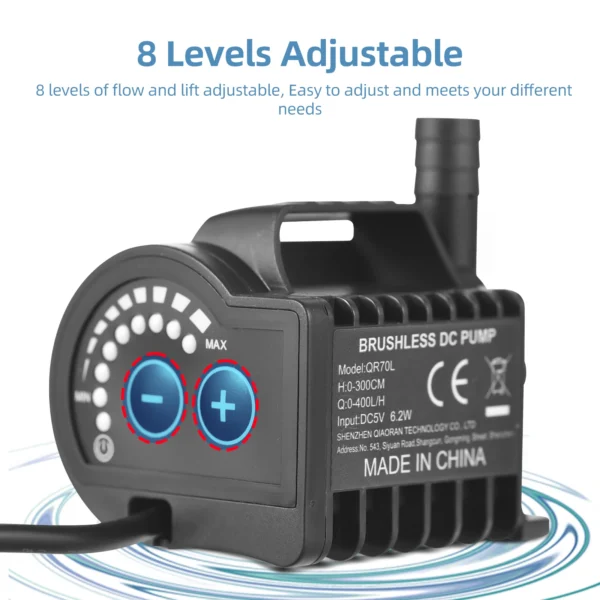 Submersible Water Pump Portable USB 8 Levels Adjustable 0-400L/H 0-600L/H Small Fountain Pump with 0-9.8ft Lift 7.2ft Lift 6.5ft - Image 5