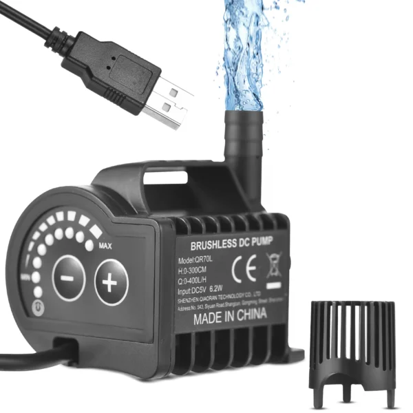 Submersible Water Pump Portable USB 8 Levels Adjustable 0-400L/H 0-600L/H Small Fountain Pump with 0-9.8ft Lift 7.2ft Lift 6.5ft