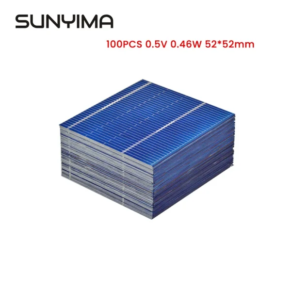 SUNYIMA 100PCS Solar Cell 0.5V 0.46W 52*52mm Solar System For Battery Phone Chargers Portable Solar Panel for DIY